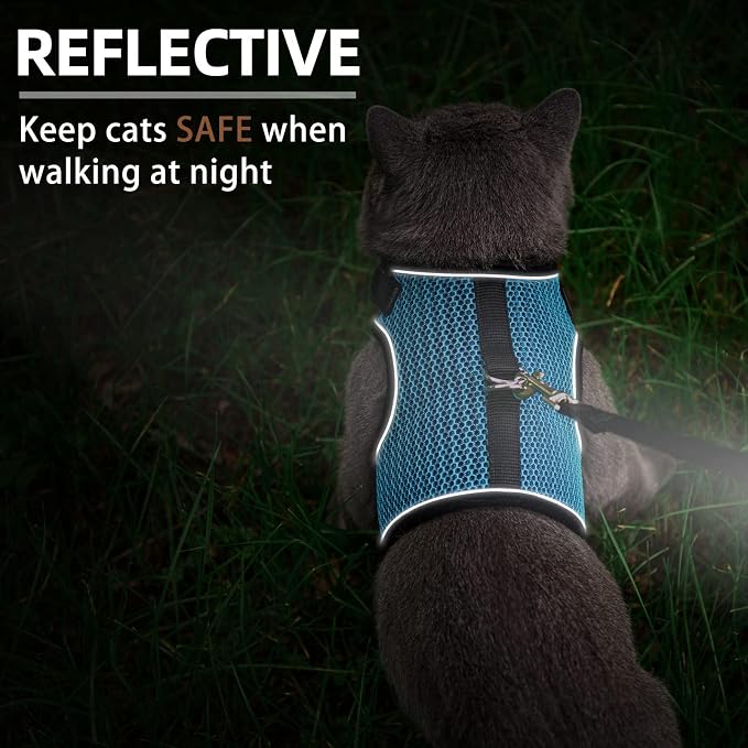PUPTECK Soft Mesh Cat Vest Harness and Leash Set Puppy Padded Pet Harnesses Escape Proof for Cats Small Dogs (X-Large, Lake Blue)