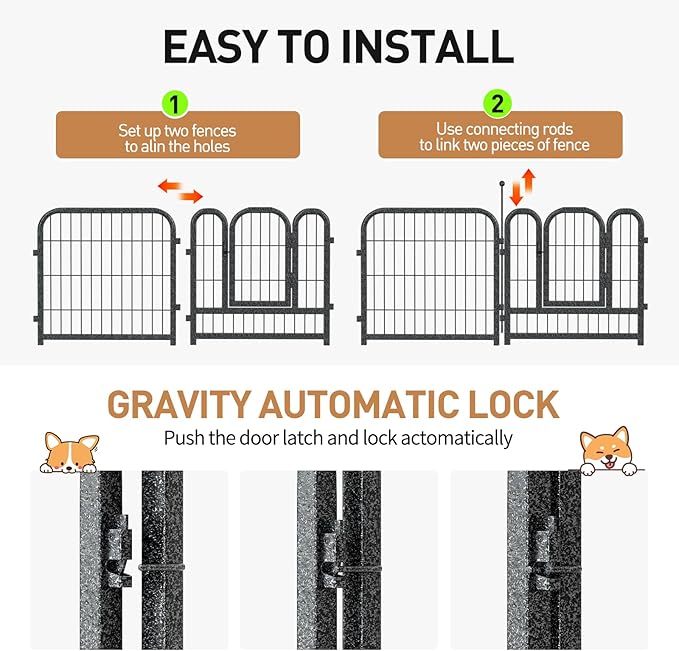 Metal Dog Playpen, 32in 24 Panels, Black-Silver