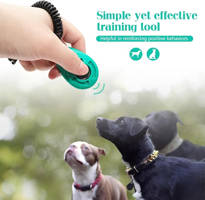 Quacc Dog Training Clickers, 2 Pcs, with Wrist Strap, Black & Green