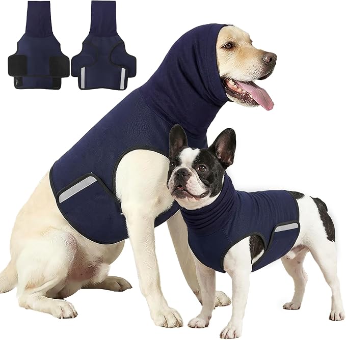 Dog Anxiety Vest,Pet Calming Hoodie Breathable Dog Anti-Anxiety Jacket for Thunder Fireworks and Separation,Blue M