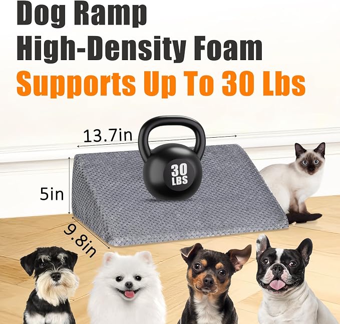Dog Ramp for Stairs, Non-Slip Stair Wedges with Gentle Slope, Pet Ramp with Washable Cover and Self-Sticky Pads for Safe Climbing, Gray, 6 Pack
