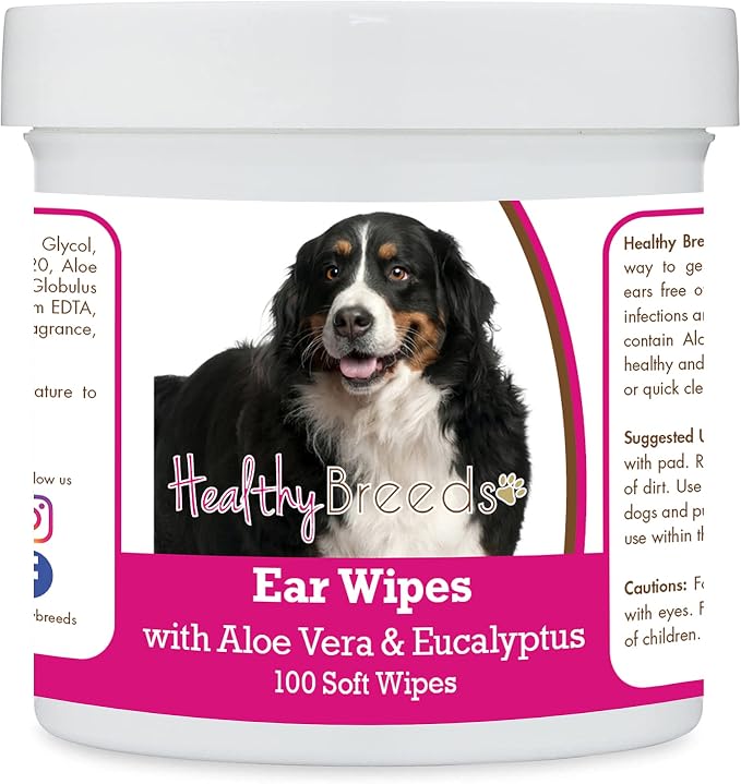 Healthy Breeds Bernese Mountain Dog Ear Cleaning Wipes with Aloe & Eucalyptus for Dogs 100 Count