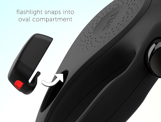 TUG Oval 360° Tangle-Free Retractable Dog Leash | Flashlight Included | Integrated Waste Bag Dispenser Pocket (Small, Black)