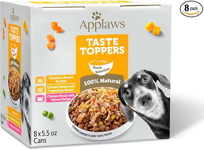 Applaws Taste Toppers, Grain-Free Dog Food Topper, Limited Ingredient, Variety Selection in Broth (8 x 5.5oz Cans)