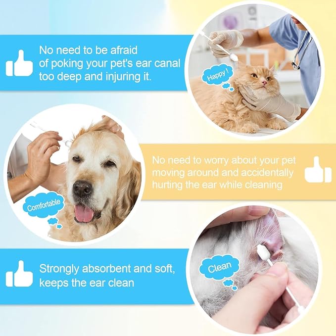 Gourd-Shaped Cotton Tips for Pet Ear Canals, 260pcs