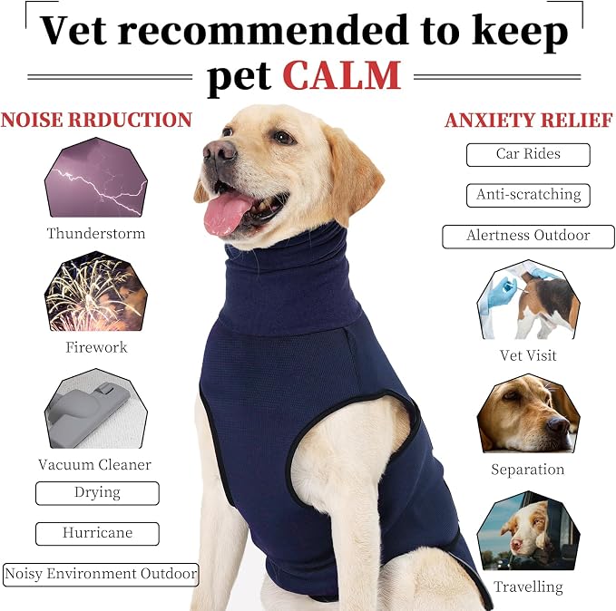 ROZKITCH Dog Anxiety Relief Vest, Breathable Calming Shirt for Dogs, Storms Fireworks Jacket with Ear Wrap for Separation Anxiety NavyBlue S