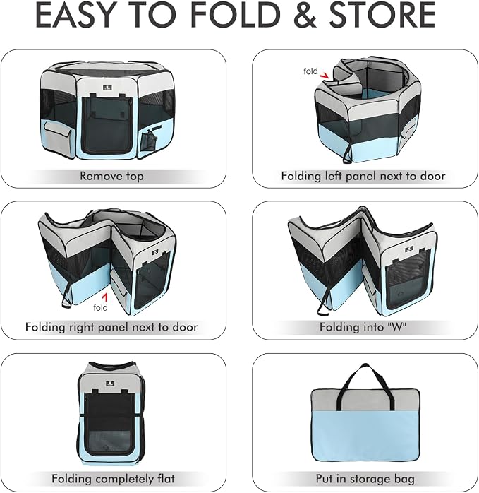 X-ZONE PET Portable Foldable Pet Dog Cat Playpen Crates Kennel/Premium 600D Oxford Cloth,Removable Zipper Top, Indoor and Outdoor Use (XL, Blue)