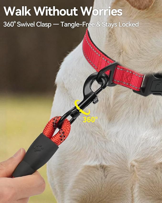 Joytale Rope Dog Leash for Small Dogs, Padded Handle, 5FT, Red | Reinforced Nylon Webbing, Comfort Grip Eases Hand Strain, Swivel Clip Prevents Tangles, Visible at Night, for Outdoor Walks