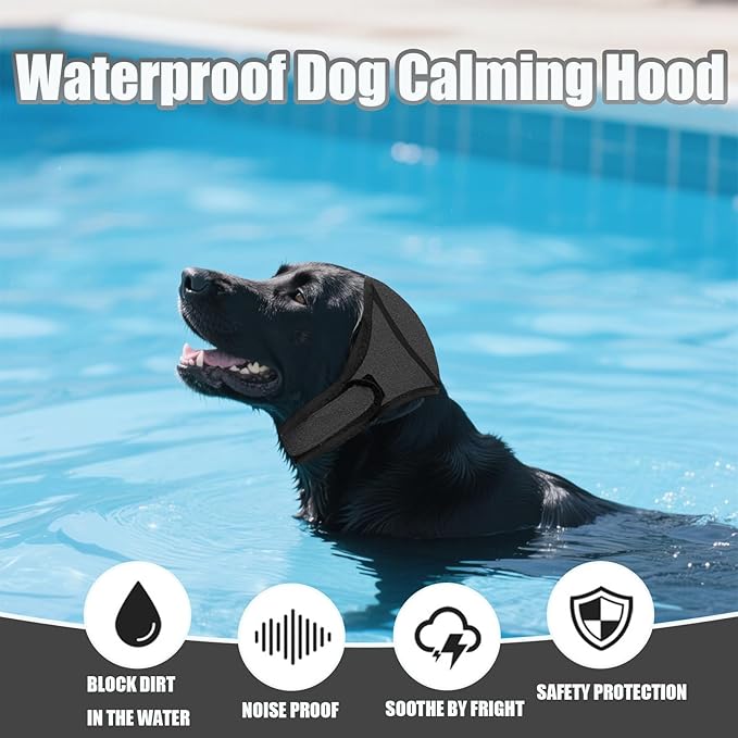 Dog Ear Muffs Noise Protection, Dog Ear Covers for Bath, Dog Quiet Ear Wrap, Waterproof Dog Calming Hoodie for Hematoma, Bathing, Drying, Swim& Noise Anxiety Relief