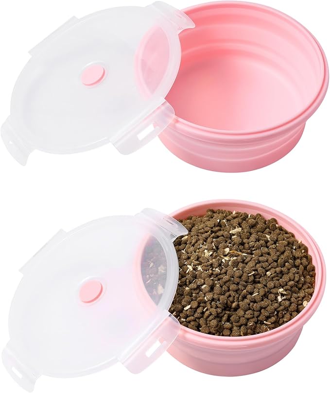 Joyinjojo Collapsible Dog Bowls with Lids, 2 Pack, Pink, 27oz