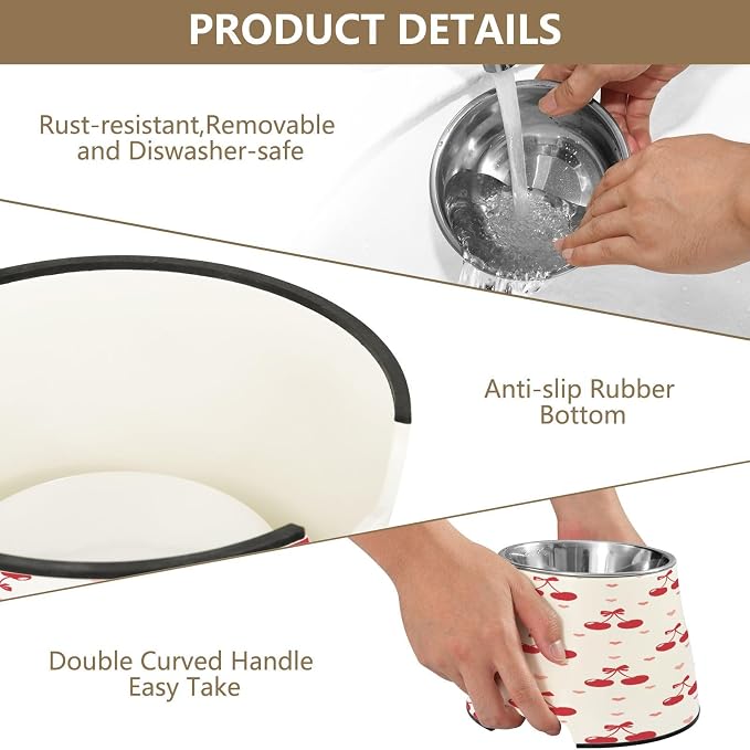 Blueangle Elevated Dog Bowls with Stainless Steel - Non-Slip 2.3 Cup High Capacity Pet Dish for Spinal Health & Cherries and Bows Design（291）