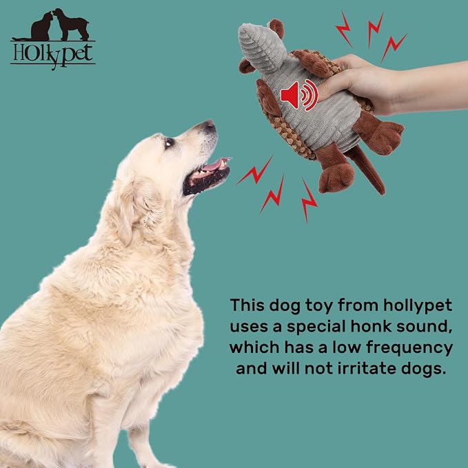 Hollypet Armadillo Squeaky Puppy Dog Toys for Small Medium Dogs, 8" | plush stuffed small dog squeak animal toy with unique grunt squeaker textured fabric for teeth cleaning toys