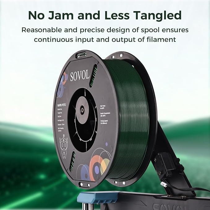 Sovol 3D Printer Rapid PETG Filament 1.75mm 1KG (2.2lbs), High Precision, Strong Toughness, Wiring Tightness, Dimensional Accuracy +/- 0.03 mm, 3D Printing High Speed PETG Filaments, Olive Green