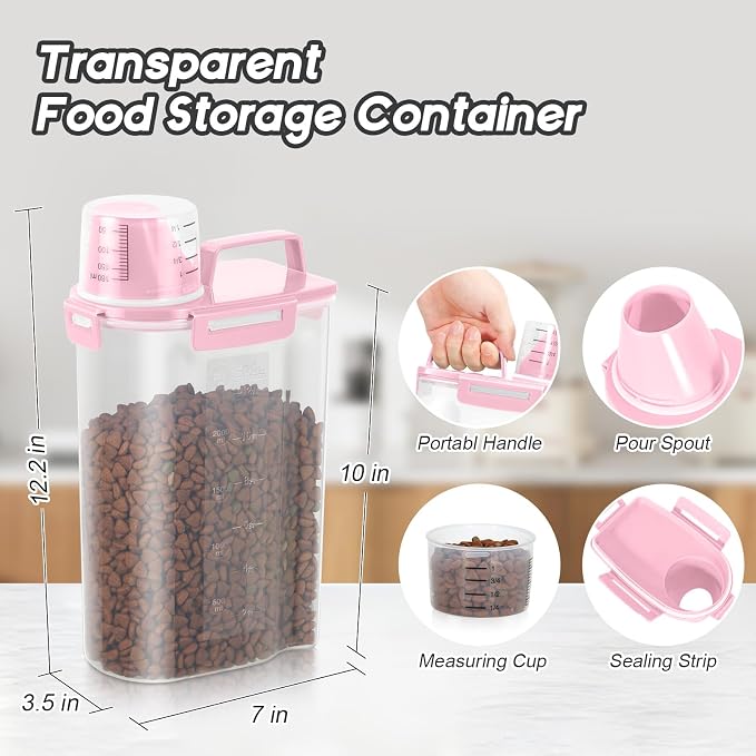 LEAWALK 8-12LBS Dog Food Storage Container, 12LBS, Light Pink