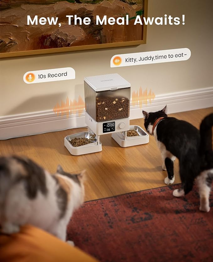 oneisall Automatic Cat Feeder for 2 Cats, 20 Cups/5L Automatic Cat Food Dispenser for Small Pets Indoor, Timed Cat Feeder for Dry Food(White)