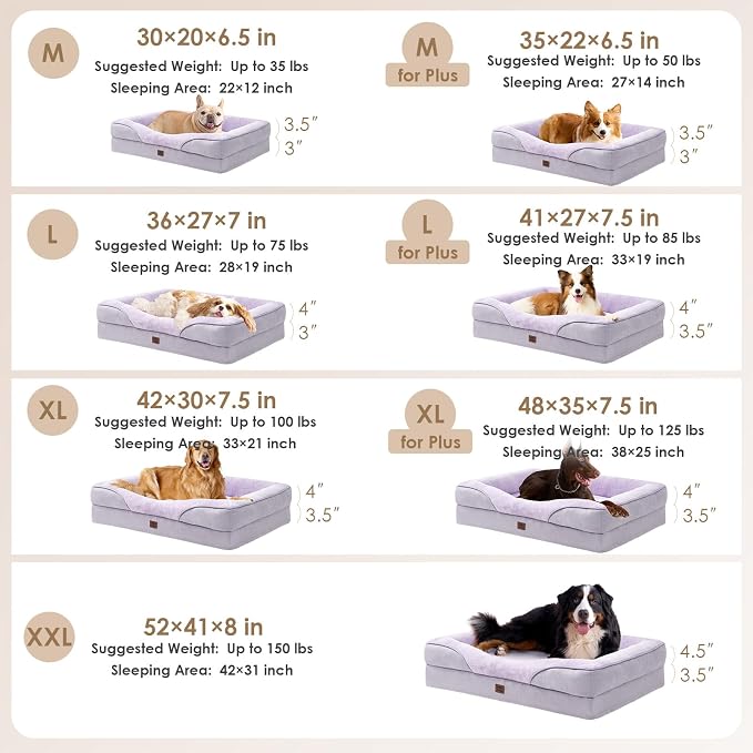 EHEYCIGA Orthopedic Memory Foam Dog Bed - XL 42x30in, Purple