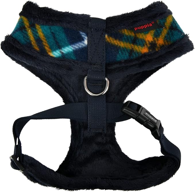 Puppia Norman Dog Harness Over-The-Head Warm Winter Checkered Pattern Adjustable Chest for Small and Medium Dog, Navy, Medium