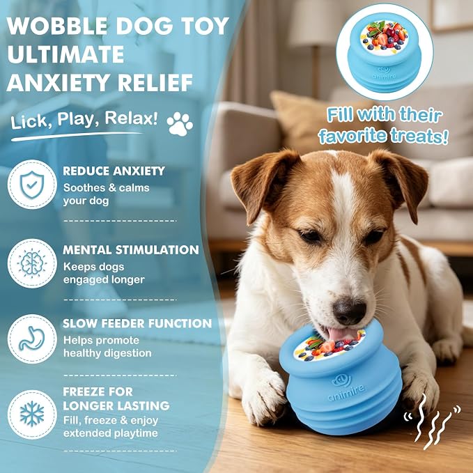 Treat Dispensing Dog Toy, Long-Lasting Interactive Puzzle Toys for Dogs, Stuffable Dog Enrichment Frozen Lick Treat Toy for Boredom, BPA Free Silicone Fetch Catch Chew Toy (Light Blue,S)