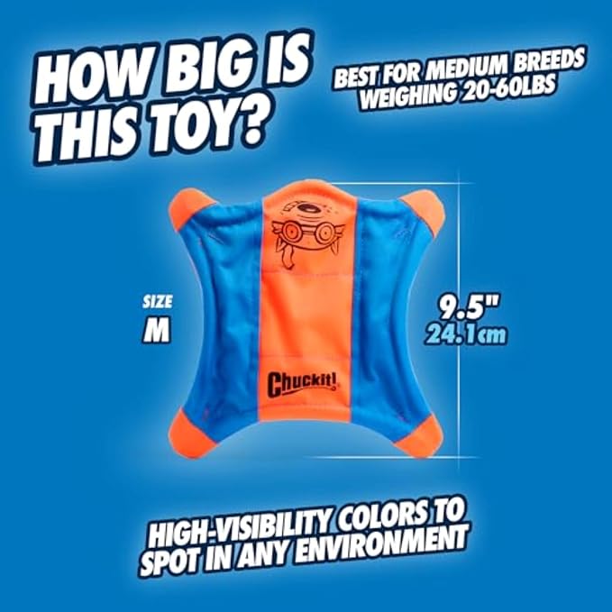 Chuckit! Flying Squirrel Fetch Dog Toy, Medium, 9.5in, Orange and Blue, Pack of 12