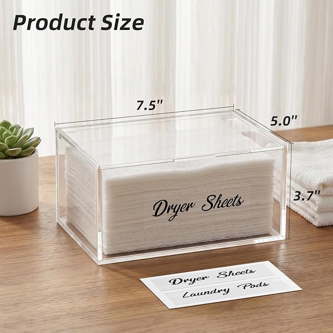 Acrylic Dryer Sheet Holder Dispenser Container,Bonus Black Labels Included