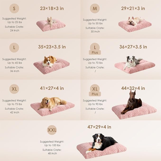 EHEYCIGA Washable Large Dog Bed for Crate, 35x23 Inch Pet Bed, Pink