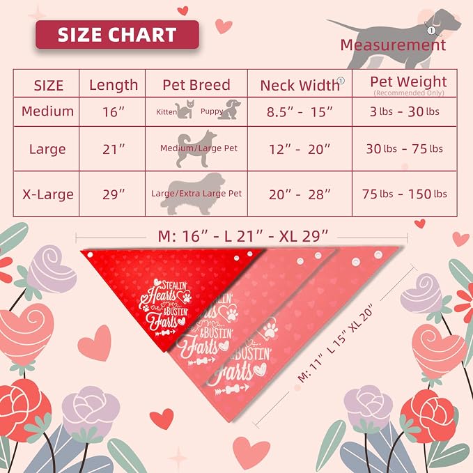 Reversible Dog Bandanas for Valentine's Day, Large, 1-Pack, Medium