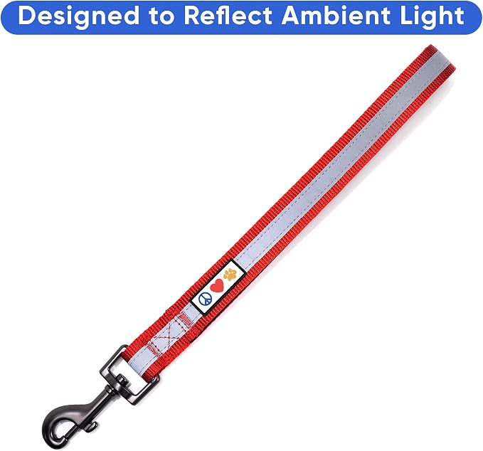 Pawtitas Short Reflective Dog Leash Amazing Comfort with Padded Handle for Heavy Duty Training Medium Large and Extra Large Dogs | Nylon Dog Lead with Webbing Highly Reflective Stripe - Red Leash