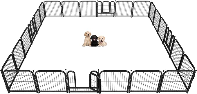 Metal Dog Playpen, 24in 24 Panels, Black-Silver