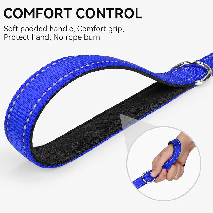 Joytale Reflective Dog Leash for Medium & Large Dogs, 6 FT x 1", Navy Blue | Heavy Duty Nylon Webbing, Padded Handle for Comfort, Visible at Night, for Walking & Training
