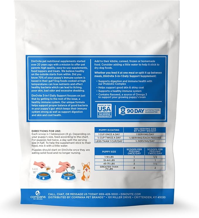 Dinovite Probiotic Food Topper for Puppies, Digestive Support, 90 Servings