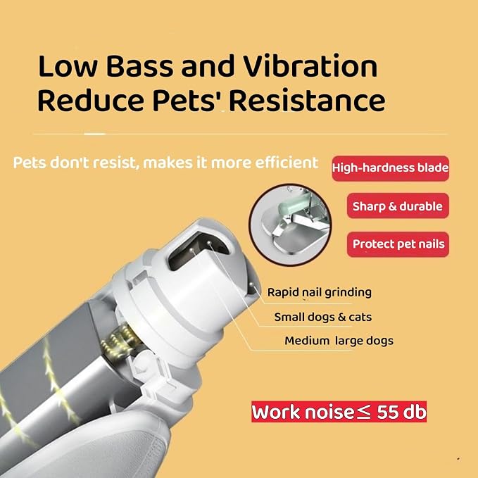Quiet 2-in-1 Dog & Cat Nail Clippers & Grinder with LED, White