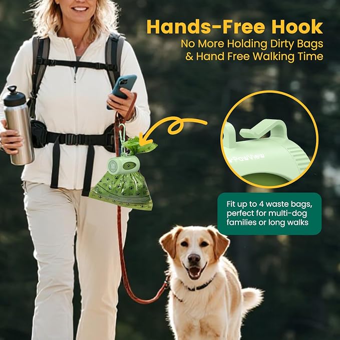 Dog Poop Bags Rolls with Retractable Poop Bag Holder, Leak Proof and Extra Thick Lavender Pet Waste Bags, 70% Recycled GRS Certified, 1 Dispenser and 105 Bags for Doggy Walking & Cat Litter
