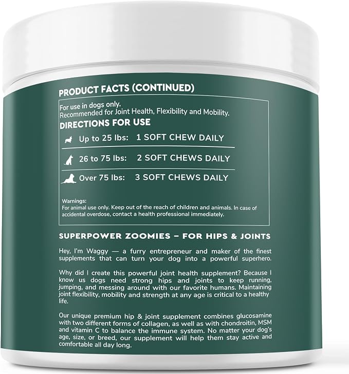 Premium Glucosamine For Dogs – Advanced Hip & Joint Supplement With Glucosamine Chondroitin For Dogs Flexibility, Mobility & Relief – Hip & Joint Supplement With Collagen & MSM – 120 Chews
