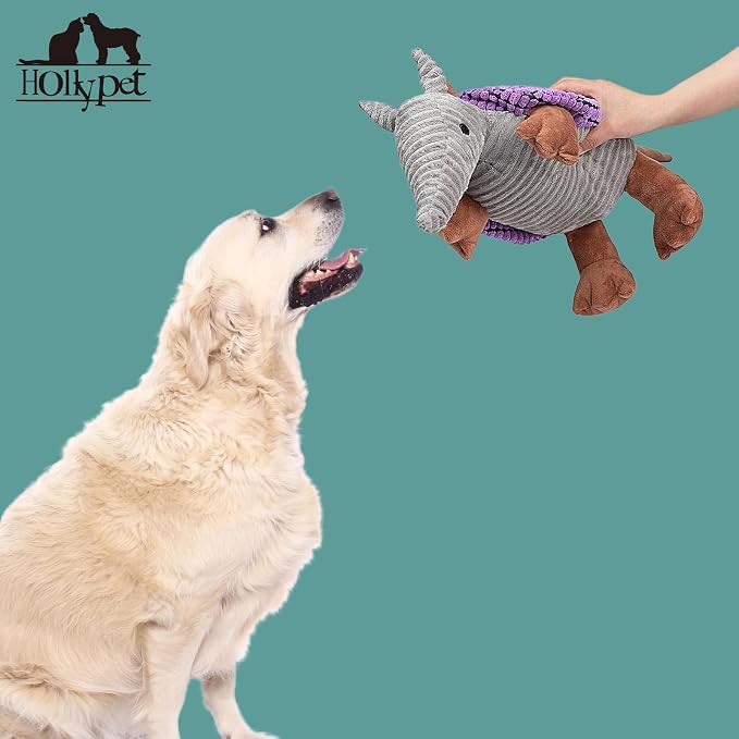 Hollypet Armadillo Squeaky Dog Toys for Medium Large Dogs, 14" | plush stuffed large dog squeak animal toy with unique grunt squeaker textured fabric for teeth cleaning toys