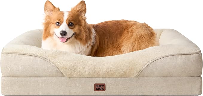 EHEYCIGA Orthopedic Memory Foam Dog Bed - Medium 35x22in, Beige