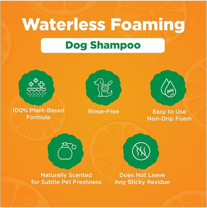 FreshSpritz 8.5 fl oz Waterless Foaming Dog Dry Shampoo with Aloe, No-Rinse Pet Wash for Odor, Dander & Allergens. Non-Sticky, Plant-Based Chamomile Scent, Fast-Drying Pet Deodorizer Grooming Foam