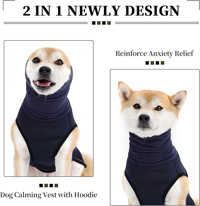 ROZKITCH Dog Anxiety Calming Hoodie, Soft Pet Jacket for Storms, Fireworks, Vet Visits, Breathable Anti-Anxiety Vest with Adjustable Fit NavyBlue M