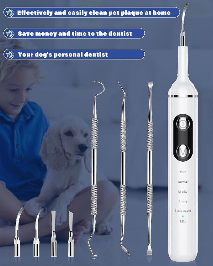 NATURE NERDS Plaque Remover for Teeth, Pet Tooth Brushing Kit, Dental Tools to Remove Plaque and Tartar, Safe for Dog and Cat, with LED Light, White