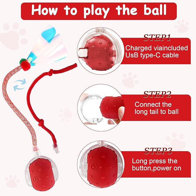Interactive Cat Toys Smart Ball for Cats & Dogs! Now with 2 Rapid Tails. Features: 360°Auto-Rolling, Motion Activation& Bird Sounds. Perfect for Indoor Pet Exercise & Fun. (Blue)