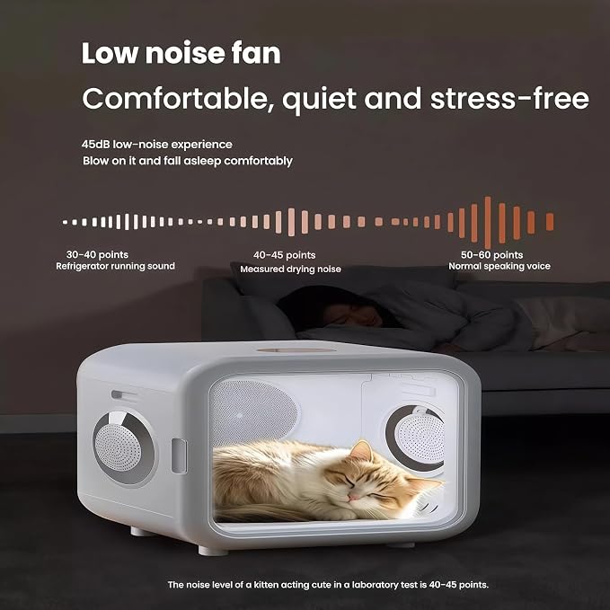 Pet Dryer Box for Dogs & Cats, 6D Airflow ，Ultra-Quiet 45dB Grooming Blower for Small/Large Breeds