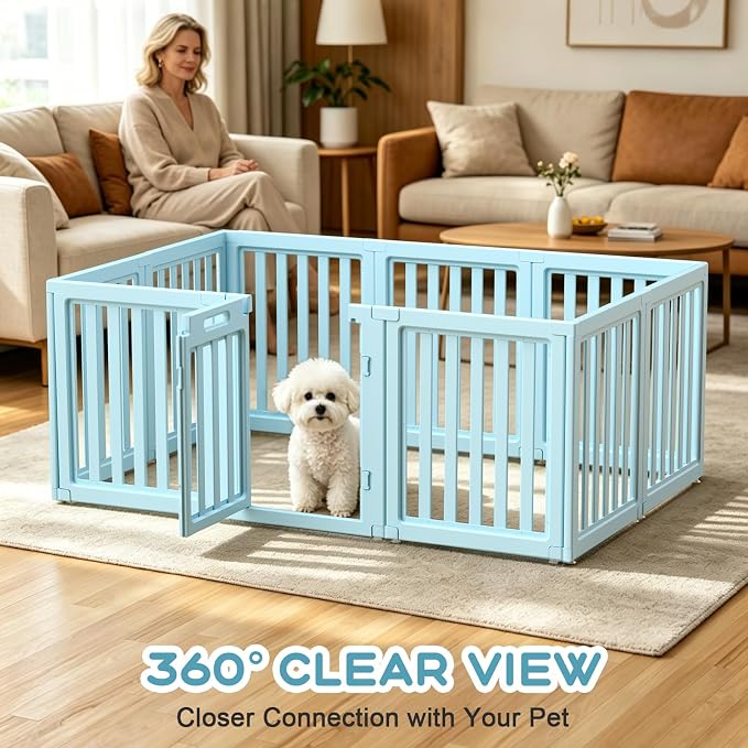Dog Playpen, Clear Dog Pen, Dog Pen Indoor, Easy to Install and Remove Dog Play Pen, Puppy Playpen Suitable for Dogs, Cats,Dog Playpen Indoor (Blue, 30.3 inch Height, 10 Panels)