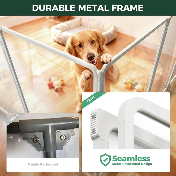FXW AuraSpace Pro Acrylic & Wire Mesh Indoor Dog Playpen, 40" Height 10 Panels Medium and Large Dogs, White│Patented