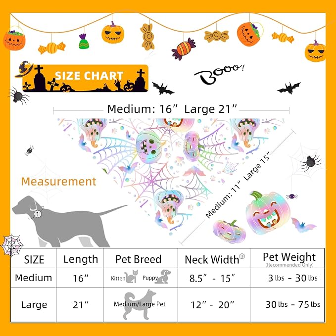 Halloween Dog Bandanas, Pumpkin, Medium, Small