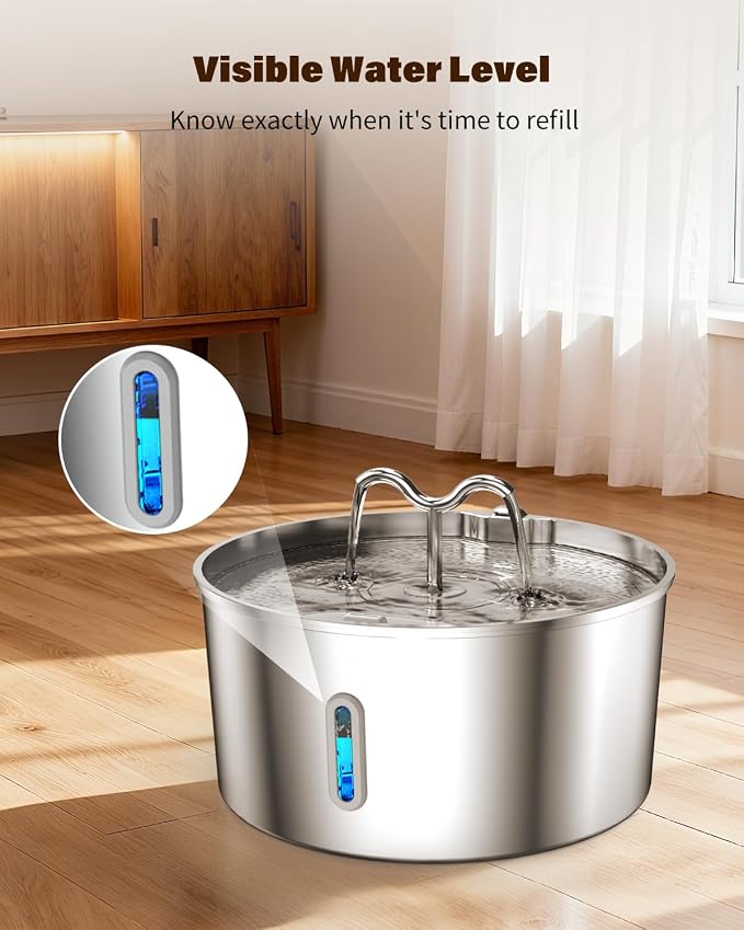 Dog Water Fountain for Large Dogs, 7L/236oz Stainless Steel Dog Water Bowl Dispenser, Automatic Pet Fountain, Ultra Quiet Pump, Large Drinking Area