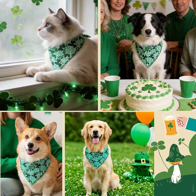 Dog Bandanas for St. Patricks Day 4 Leaves Clover, Large, Medium
