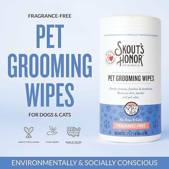 SKOUT'S HONOR Pet Grooming Wipes, Plant-Based, 80 Count