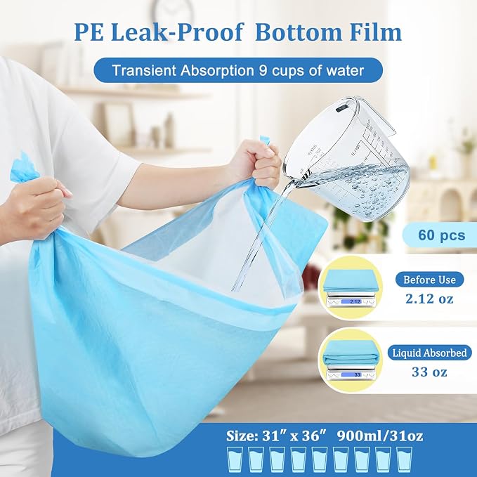 Dog Pee Pads Extra Large 31"x36" 60 Count, Disposable Puppy Training Pads, Super Absorbent Leak-Proof Pads for Dogs, Cats, Rabbits