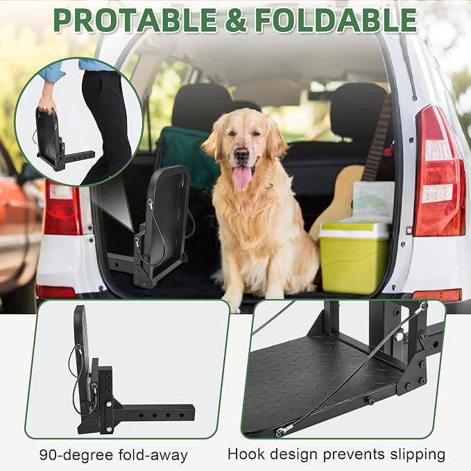 Pindex Folding Dog Ramp 2" Hitch Receiver Step Dog Stairs for Car, Step Pet Ramp Portable & Foldable for SUV Car & Truck, Max Support 400LBS