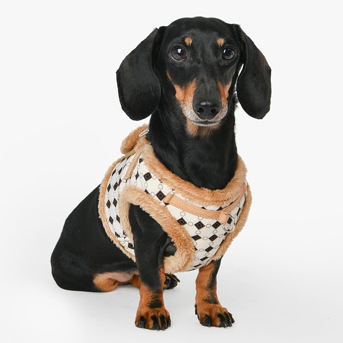 Puppia Jace Vest Dog Harness Step-in Warm Winter Diamond Pattern for Small and Medium Dog, Beige, Small