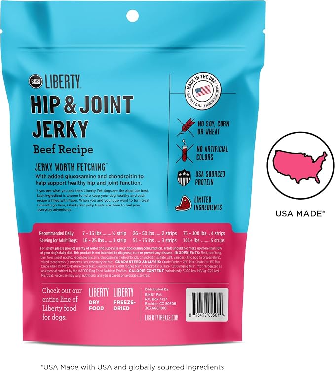 BIXBI Buckley Functional Healthy Hip and Joint Dog Jerky Treats, Beef Recipe, 5 Ounce (Pack of 3)